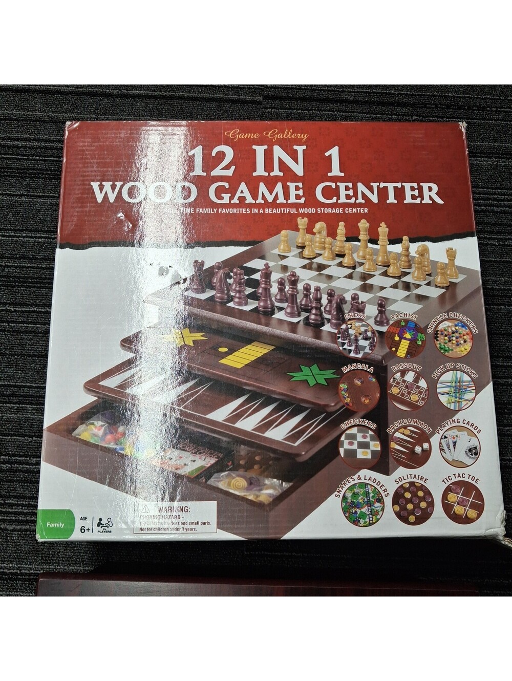 Cardinal Game Gallery 12 in 1 Wood Game Center Complete Chess Checkers Backgammo